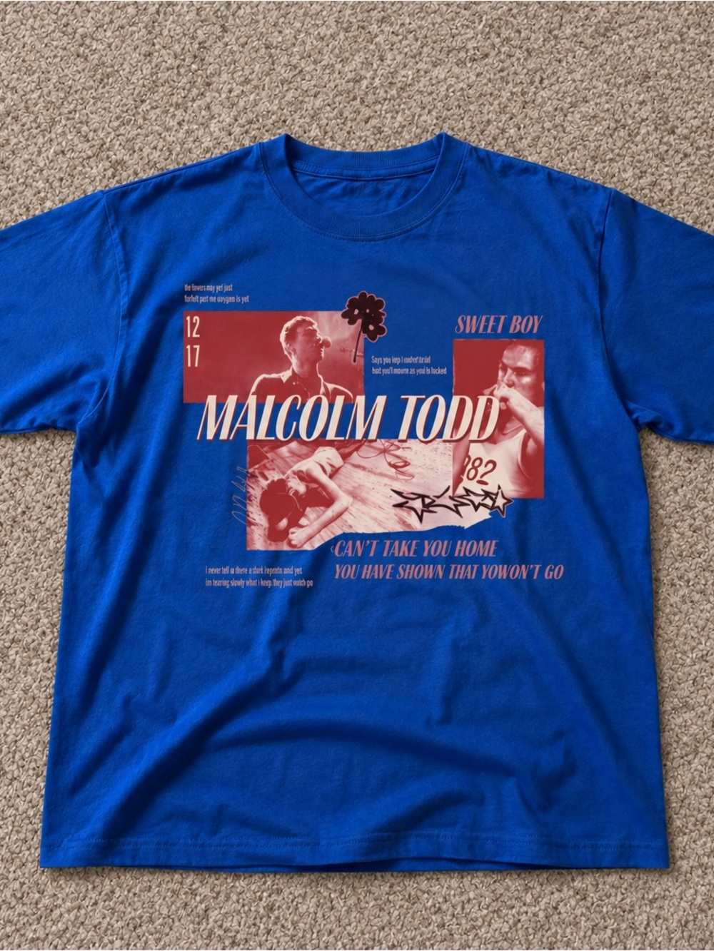 Gildan Reprint Royal Blue Malcolm Todd Graphic Tee with Red & White